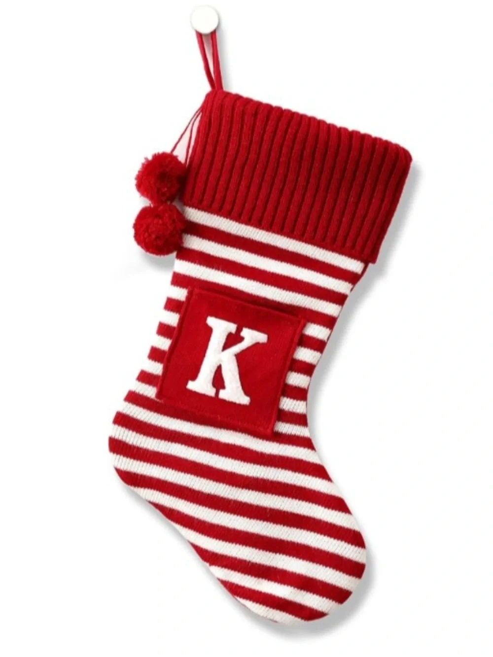 Personalized Red Striped Christmas Stocking with Letter K